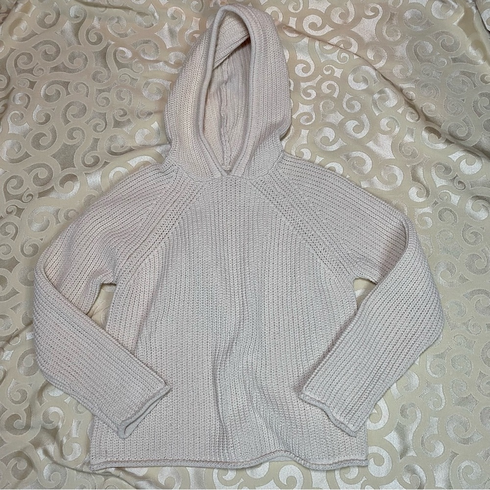 ZARA Girls Sz 13-14 Hooded Pullover Poly Blend Knit Sweater Cozy Cream - Picture 4 of 11